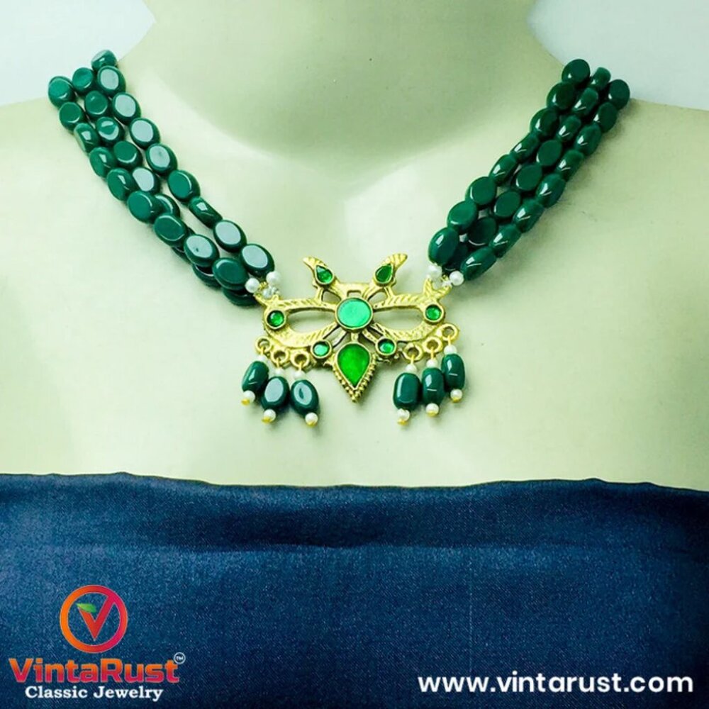 Handmade Beaded Choker Set: Tribal Golden Motif Jewelry